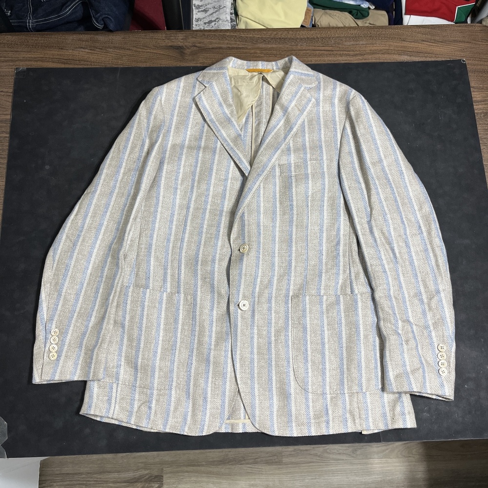 Hickey Freeman Cashmere Blazer Mens 44 Blue Stripe Wool Sport Coat Windowpane